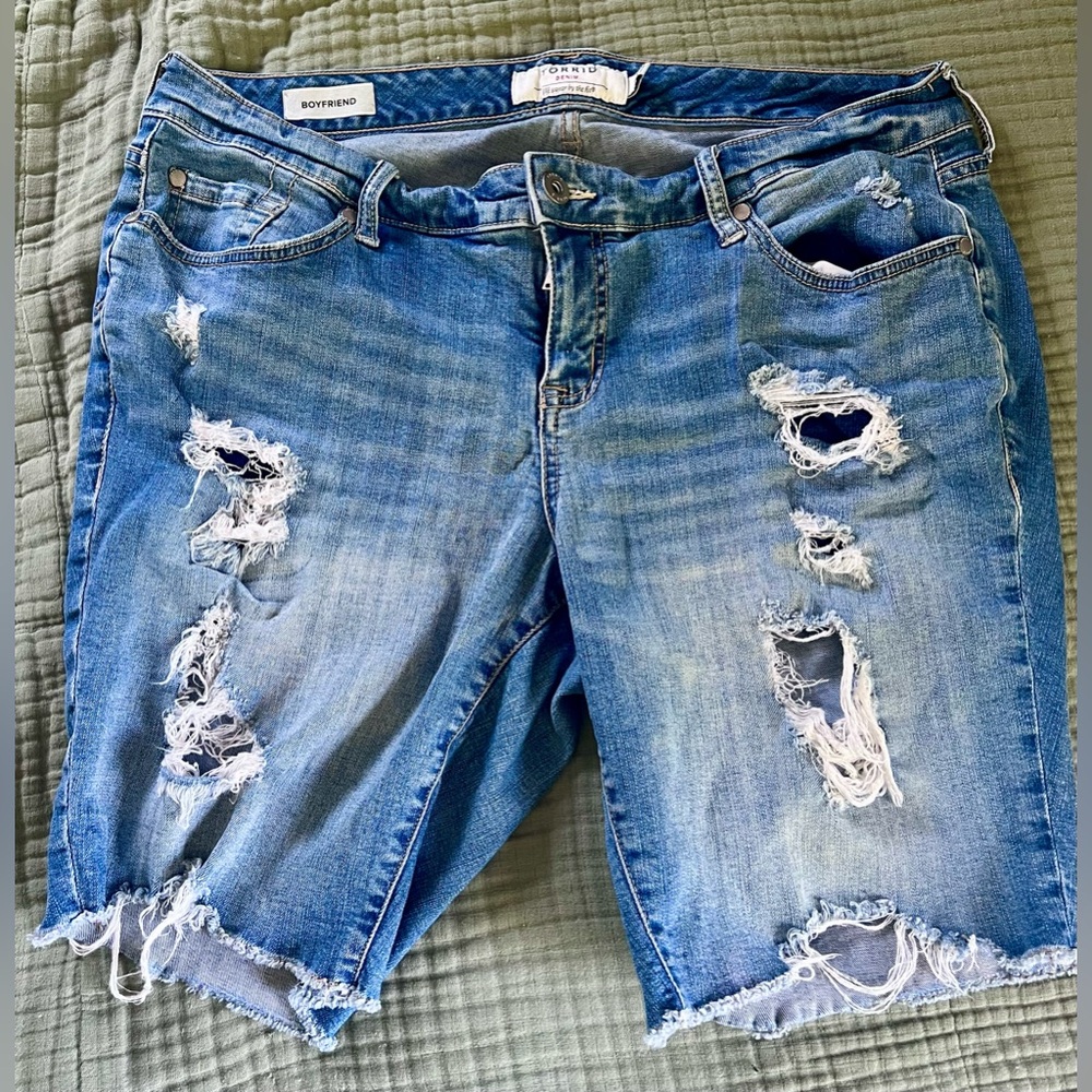 Torrid, Distressed Blue Denim Shorts, Boyfriend Fit